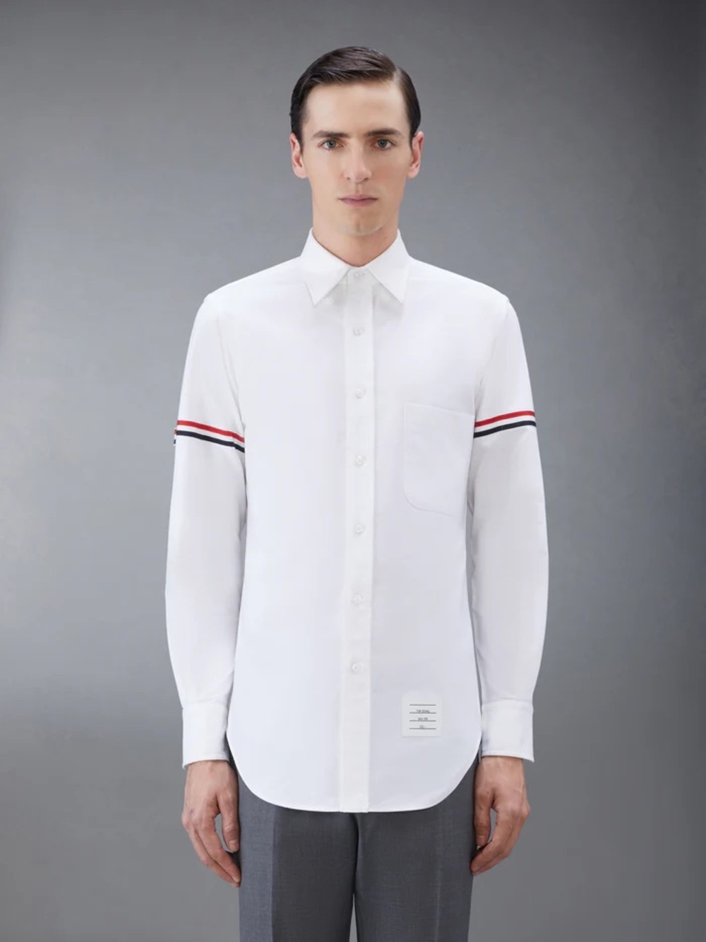 Thom Browne Oxford Point Collar Classic Shirt with grosgrain armbands
